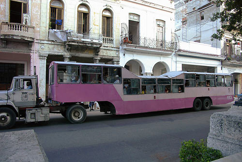 Photograph of a public transportation vehicle in Cuba