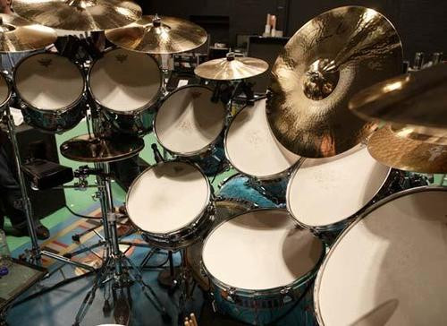 Photograph of drum and cymbal setup