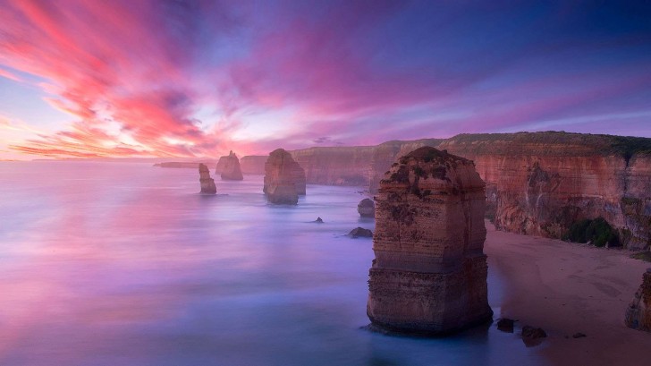 Photograph of Australian Twelve Apostles rock formation taken at sunset