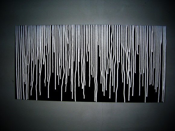 Photograph of abstract black and white painting by Sergei Vishinsky